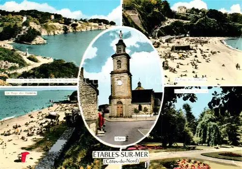 AK / Ansichtskarte Etables sur Mer_Cotes d_Armor Les Falaises du Moulin et la Croix de la Colombiere La Plage des Godelins Eglise Le Parc Etables sur Mer_Cotes d