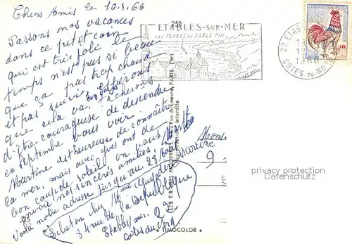 AK / Ansichtskarte Etables sur Mer_Cotes d_Armor Les Falaises du Moulin et la Croix de la Colombiere La Plage des Godelins Eglise Le Parc Etables sur Mer_Cotes d