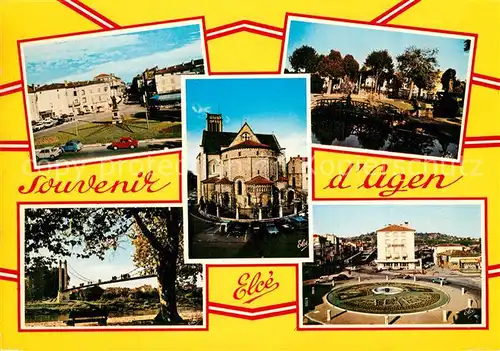 AK / Ansichtskarte Agen_Lot_et_Garonne La statue de Jasmin et le boulevard de la Republique La Cathedrale Saint Caprais La Passerelle La Place du 14 Juillet Agen_Lot_et_Garonne