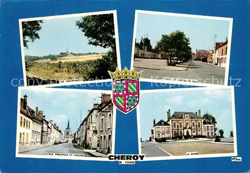 AK / Ansichtskarte Cheroy Vue panoramique Place de lHotel de Ville Rue Principale et lEglise La Mairie Cheroy