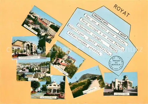 AK / Ansichtskarte Royat_les_Bains Les Grands Hotels Etablissement Thermal Un Vieux Quartier Le Casino La Source Eugenie Le Puy de Dome Eglise St Leger Royat_les_Bains