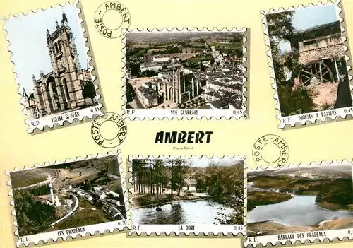 AK / Ansichtskarte Ambert Eglise St Jean Vue generale Moulin a papiers Les Pradeaux La Dore Barrage des Pradeaux Ambert
