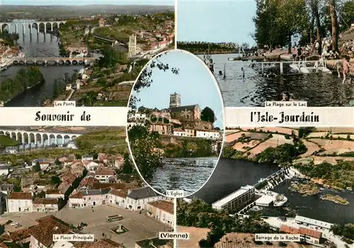 AK / Ansichtskarte L_Isle Jourdain_Vienne Les Ponts La Plage sur le Lac La Place Principale Barrage de la Roche L_Isle Jourdain_Vienne
