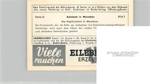 AK / Ansichtskarte Militaria_Deutschland_WK2 Von Stalingrad bis N?rnberg Aufstand in Warschau Kapitulation Eilebrecht Zigaretten 