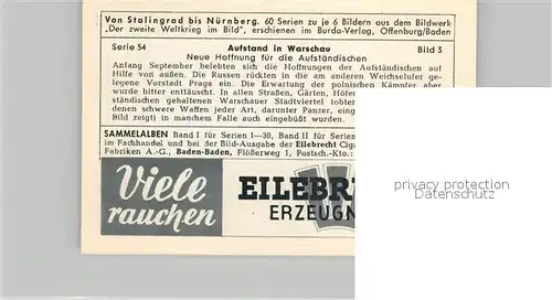 AK / Ansichtskarte Militaria_Deutschland_WK2 Von Stalingrad bis N?rnberg Aufstand in Warschau Neue Hoffnung f?r die Aufst?ndischen Eilebrecht Zigaretten 