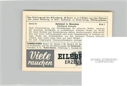 AK / Ansichtskarte Militaria_Deutschland_WK2 Von Stalingrad bis N?rnberg Aufstand in Warschau Erbitterte K?mpfe Eilebrecht Zigaretten 