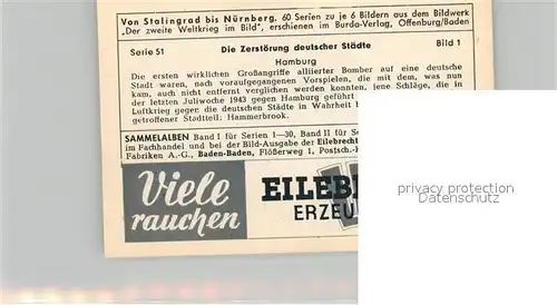 AK / Ansichtskarte Militaria_Deutschland_WK2 Von Stalingrad bis N?rnberg Zerst?rung deutscher St?dte Hamburg Eilebrecht Zigaretten 