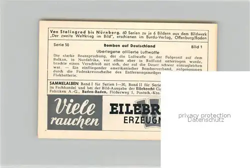 AK / Ansichtskarte Militaria_Deutschland_WK2 Von Stalingrad bis N?rnberg Bomben auf Deutschland Alliierte Luftwaffe Eilebrecht Zigaretten 