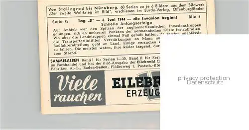 AK / Ansichtskarte Militaria_Deutschland_WK2 Von Stalingrad bis N?rnberg Tag D 6. Juni 1944 Invasion Eilebrecht Zigaretten 