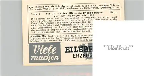 AK / Ansichtskarte Militaria_Deutschland_WK2 Von Stalingrad bis N?rnberg Tag D 6. Juni 1944 Invasion Flugzeuge Eilebrecht Zigaretten 