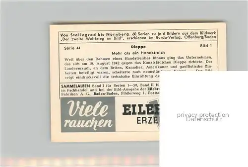 AK / Ansichtskarte Militaria_Deutschland_WK2 Von Stalingrad bis N?rnberg Dieppe Eilebrecht Zigaretten 