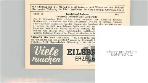 AK / Ansichtskarte Militaria_Deutschland_WK2 Von Stalingrad bis N?rnberg Landekopf Salerno Deutsche Abwehr Eilebrecht Zigaretten 