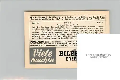 AK / Ansichtskarte Militaria_Deutschland_WK2 Von Stalingrad bis N?rnberg Toulon Antwort der Achse Eilebrecht Zigaretten 