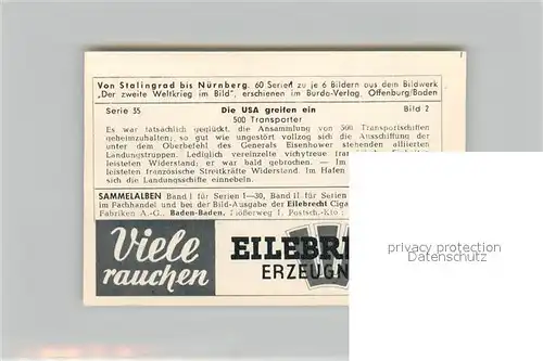 AK / Ansichtskarte Militaria_Deutschland_WK2 Von Stalingrad bis N?rnberg Die USA greifen ein 500 Transporter Eilebrecht Zigaretten 