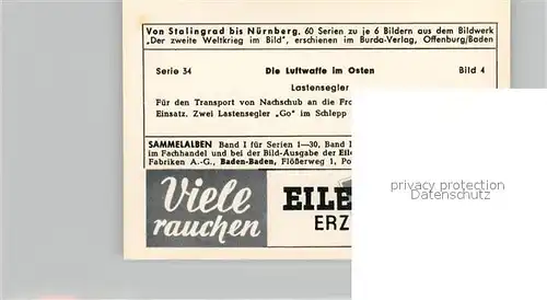 AK / Ansichtskarte Militaria_Deutschland_WK2 Von Stalingrad bis N?rnberg Die Luftwaffe im Osten Lastensegler Eilebrecht Zigaretten 