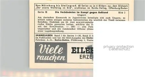 AK / Ansichtskarte Militaria_Deutschland_WK2 Von N?rnberg bis Stalingrad Verb?ndete im Kampf gegen Russland Ungarn Eilebrecht Zigaretten  