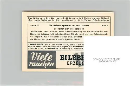 AK / Ansichtskarte Militaria_Deutschland_WK1 Von N?rnberg bis Stalingrad Die Heimat spendet f?r das Ostheer Wjasma Eilebrecht Zigaretten  