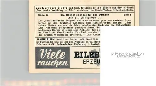 AK / Ansichtskarte Militaria_Deutschland_WK2 Von N?rnberg bis Stalingrad Die Heimat spendet f?r das Ostheer Mit dir Lili Marleen Eilebrecht Zigaretten  