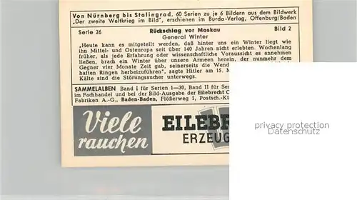 AK / Ansichtskarte Militaria_Deutschland_WK2 Von N?rnberg bis Stalingrad R?ckschlag vor Moskau General Winter Eilebrecht Zigaretten  