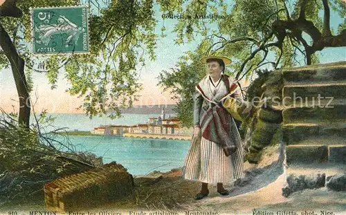 AK / Ansichtskarte Menton_Alpes_Maritimes Entre les Oliviers Etude artistique Mentonaise Costumes Trachten Menton_Alpes_Maritimes