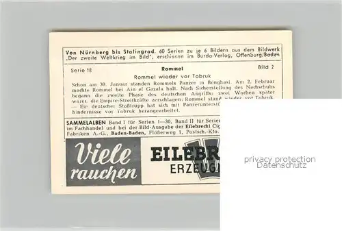 AK / Ansichtskarte Militaria_Deutschland_WK2 Von N?rnberg bis Stalingrad Rommel Vor Tobruk Eilebrecht Zigaretten 