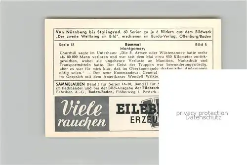 AK / Ansichtskarte Militaria_Deutschland_WK2 Von N?rnberg bis Stalingrad Rommel Montgomery Eilebrecht Zigaretten 