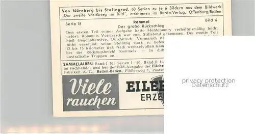 AK / Ansichtskarte Militaria_Deutschland_WK2 Von N?rnberg bis Stalingrad Rommel Grosser R?ckschlag Eilebrecht Zigaretten 