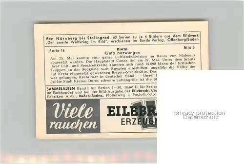 AK / Ansichtskarte Militaria_Deutschland_WK2 Von N?rnberg bis Stalingrad Kreta Eilebrecht Zigaretten 