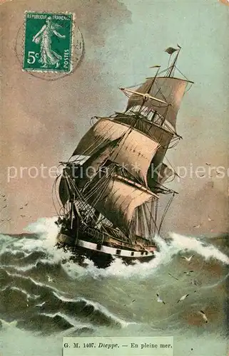 AK / Ansichtskarte Dieppe_Seine Maritime En pleine mer Voilier Dessin Kuenstlerkarte Dieppe Seine Maritime