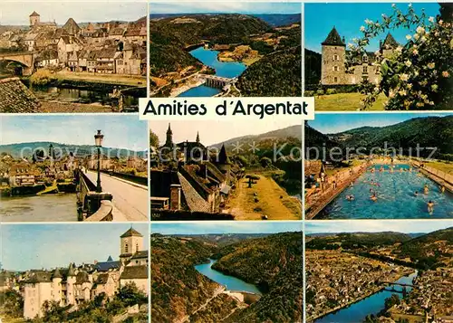AK / Ansichtskarte Argentat Vieilles maisons au bord de la Dordogne Chateau du Gibanel et les barrages Piscine Paysage Argentat