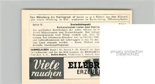 AK / Ansichtskarte Militaria_Deutschland_WK2 Von N?rnberg bis Stalingrad Dreim?chtepakt Balkanstaaten treten dem Pakt bei Eilebrecht Zigaretten 