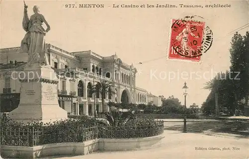AK / Ansichtskarte Menton_Alpes_Maritimes Le Casino et les Jardins Tersling architecte Menton_Alpes_Maritimes