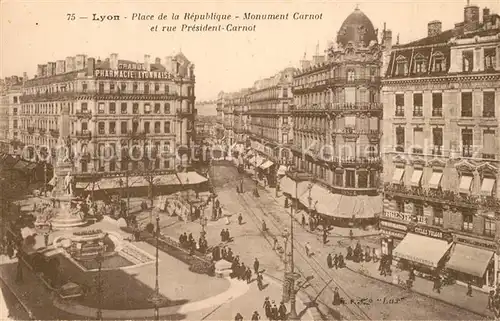 AK / Ansichtskarte Lyon_France Place de la Republique Monument Carnot et rue President Carnot Lyon France
