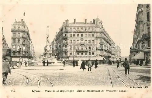 AK / Ansichtskarte Lyon_France Place de la Republique Rue et Monument du President Carnot Lyon France