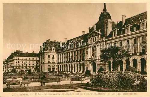 AK / Ansichtskarte Rennes_Ille et Vilaine Palais du Commerce et Jardins sur la Vilaine 