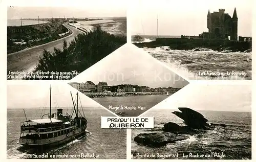 AK / Ansichtskarte Quiberon_Morbihan Penthievre et la plage Le Chateau de la Pointe Guedel en route pour Belle Isle Pointe de Begier Le Rocher de l Aigle Quiberon Morbihan