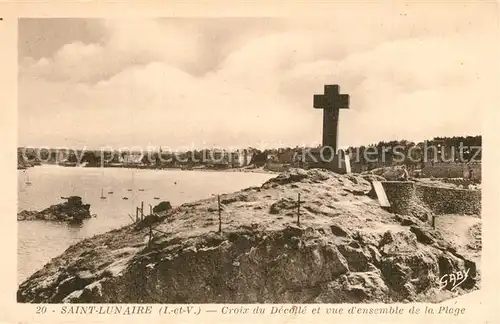 AK / Ansichtskarte Saint Lunaire Croix du Decolle et vue densemble de la Plage Saint Lunaire