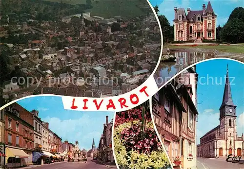 AK / Ansichtskarte Livarot Vue aerienne partielle Le Chateau l Eglise Livarot