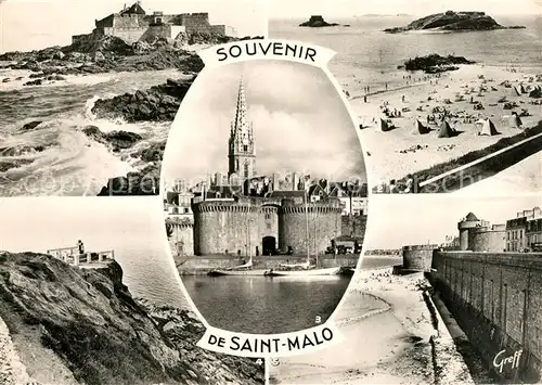 AK / Ansichtskarte Saint Malo_Ille et Vilaine_Bretagne Fort National Bey Ile Cezambre Grande Porte Tombeau de Chateaubriand Remparts Tour du Chateau Plage Saint Malo_Ille et Vilaine