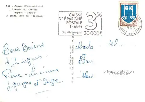 Angers Interieur du Chateau Chapelle Chatelet A droite Salle des Topisseries Angers