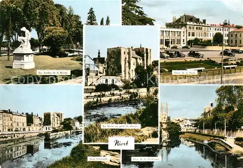 AK / Ansichtskarte Niort Jardins de la Breche Statue Monument Quai Bords du Sevre Donjon Place de la Poste Niort