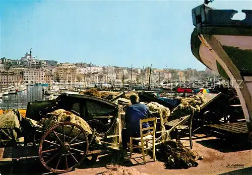 AK / Ansichtskarte Marseille_Bouches du Rhone Sur le quai du Port le pecher et ses filets Marseille