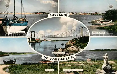 AK / Ansichtskarte Plouhinec_Morbihan Pont Lorois Riviere d Etel Bateau Port Statue de Sante Bernadette Village de Kargo Plouhinec Morbihan