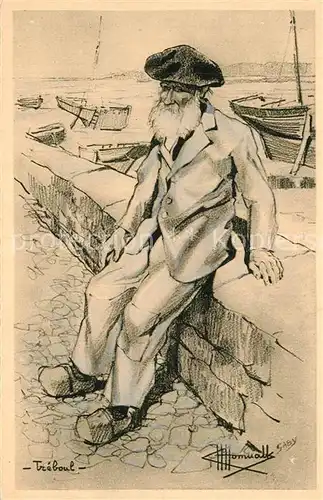 AK / Ansichtskarte Treboul_Douarnenez Types et Costumes de France Dessin Kuenstlerkarte Treboul Douarnenez
