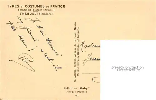 AK / Ansichtskarte Treboul_Douarnenez Types et Costumes de France Dessin Kuenstlerkarte Treboul Douarnenez