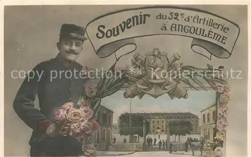 AK / Ansichtskarte Angouleme Souvenir du 52e d Artillerie Caserne Soldat Angouleme