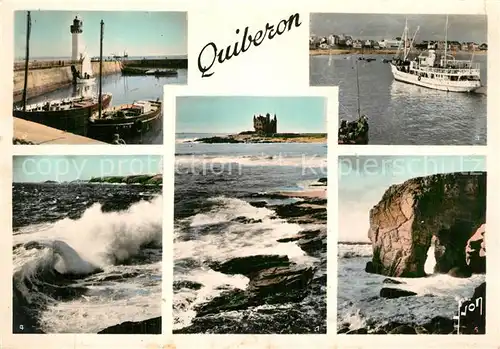 AK / Ansichtskarte Quiberon_Morbihan Chateau Turpault Jetees Port Haliguen Bateau de Belle Ile Cote Sauvage Arche de Port Blanc Quiberon Morbihan