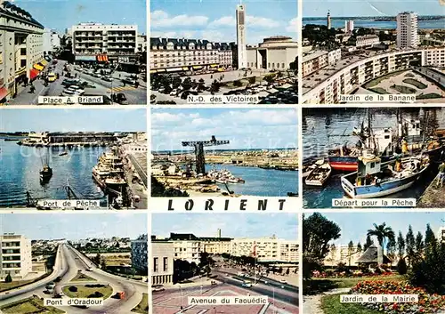 AK / Ansichtskarte Lorient_Morbihan_Bretagne Place Aristide Briand Notre Dame des Victoires Jardin de la Banane Port de Peche Bateaux de peche Pont Grue Avenue au Faouedic Jardin de la Mairie Lorient_Morbihan_Bretagne