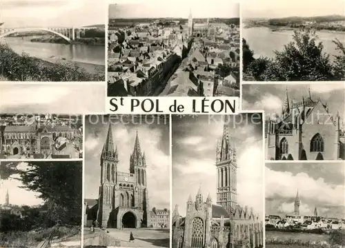 AK / Ansichtskarte Saint Pol de Leon Vue sur la ville Pont Eglise Nature Saint Pol de Leon