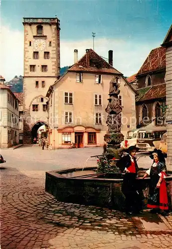 AK / Ansichtskarte Ribeauville_Haut_Rhin_Elsass Fontaine en gres rouge Tour des Bouchers XIIe siecle Ribeauville_Haut